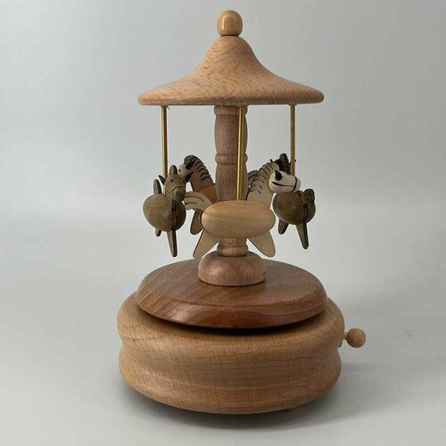 Музыкальная деревянная шкатулка карусель заводная 