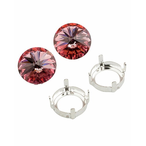 Swarovski Rivoli ss 47 (около 10,5 мм), круглые, цвет Crystal Antique Pink (#001-ANTP), 2 шт. + оправа с цапами и отверстиями для пришивания, 2 шт. оправа для риволи swarovski 1122 с цапами и отверстиями для пришивания подходит для риволи диаметром 14 мм материал латунь с посеребрением 4 шт