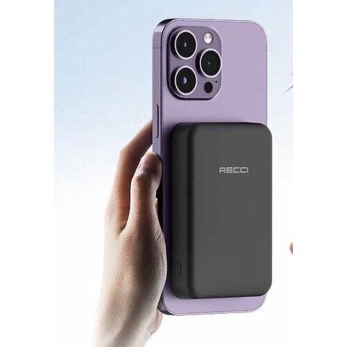 Внешний магнитный аккумулятор с беспроводной зарядкой Recci Mini Magnetic 15W 10000 mAh PD20W Черный 435000₽