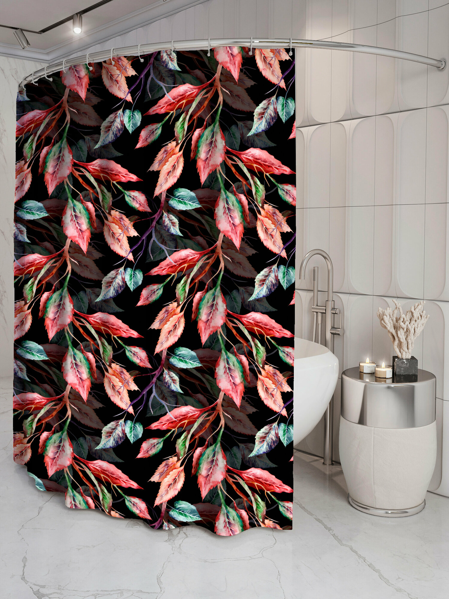 фото Штора для ванной "Красная листва",170x200 см с кольцами