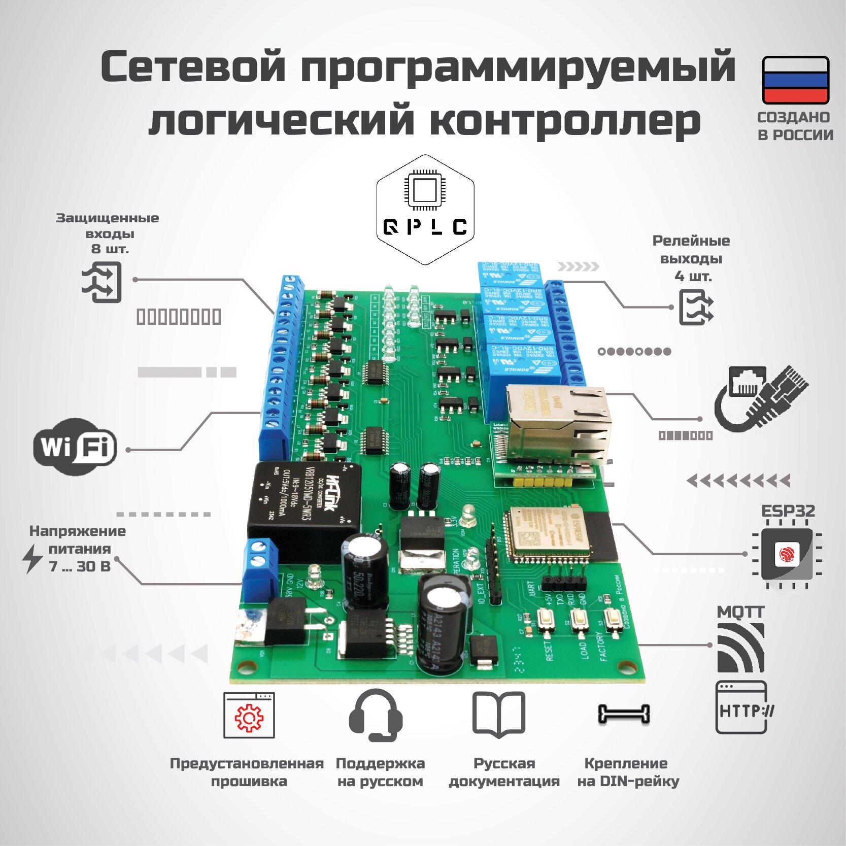 "QLPC Ethernet WiFi BT 12 in 4 out" - Сетевой программируемый контроллер