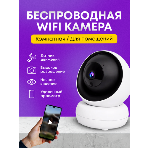 Комнатная беспроводная WiFi камера видеонаблюдения/IP Wi-Fi видеокамера /Камера с обзором 360, ночной съемкой и датчиком движения