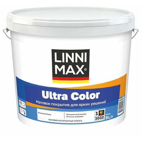 LINNIMAX ULTRA COLOR краска для стен потолков обоев водно-дисперс для вн работ база 1 9 л 4690₽