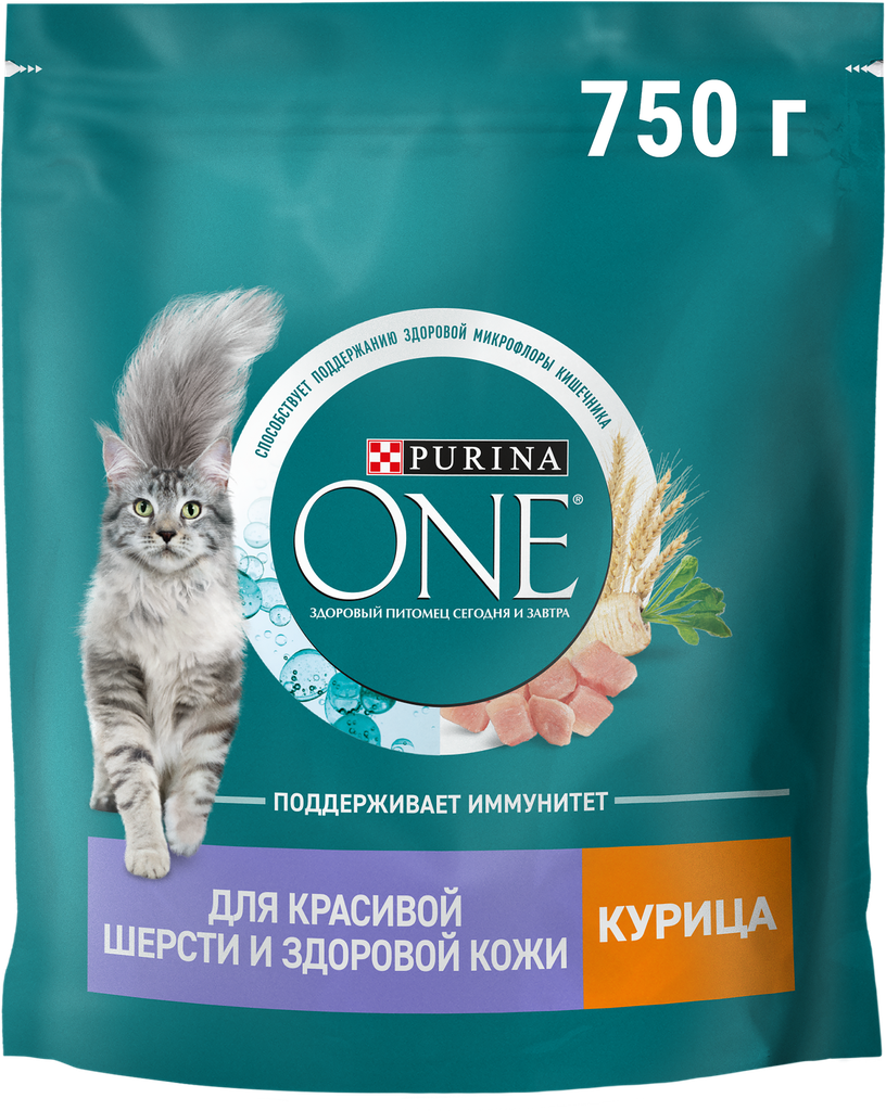 Корм сухой для взрослых кошек PURINA ONE Elegant с курицей и цельными злаками, 750г