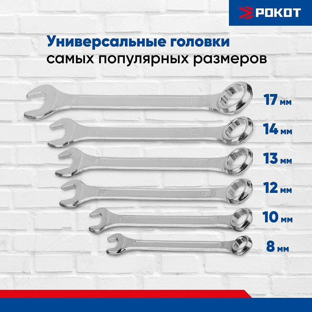 Рокот Набор из 6 комбинированных ключей (8,10,12,13,14,17 мм)