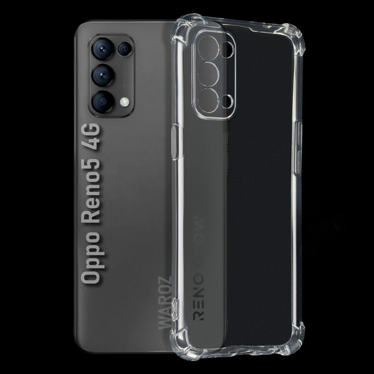 Чехол для смартфона Oppo Reno5 4G силиконовый прозрачный противоударный с защитой камеры. Чехол с усиленными углами.