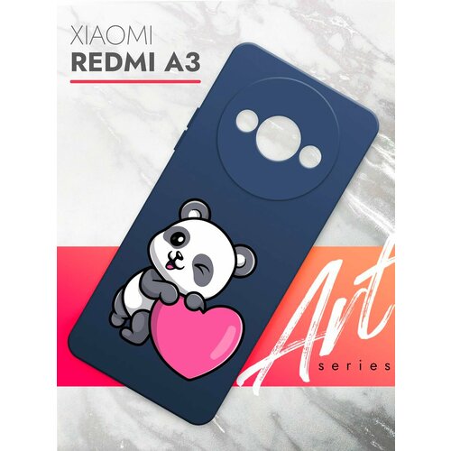 Чехол на Xiaomi Redmi A3 (Ксиоми Редми А3) синий матовый силиконовый с защитой (бортиком) вокруг камер, Brozo (принт) Панда Сердце чехол на xiaomi redmi a3 ксиоми редми а3 синий матовый силиконовый с защитой бортиком вокруг камер brozo принт панда сердце