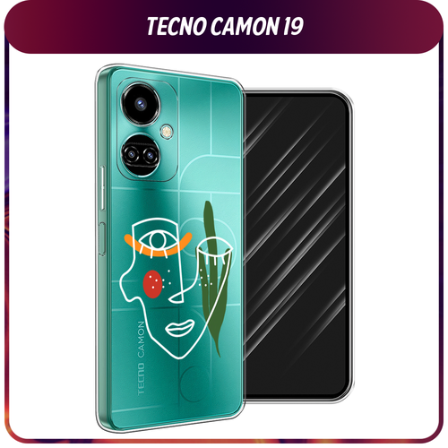 Силиконовый чехол на Tecno Camon 19/19 Pro 4G / Текно Камон 19/19 Про 4G Минималистичный принт белый, прозрачный силиконовый чехол на tecno camon 19 19 pro 4g текно камон 19 19 про 4g нарисованный пруд