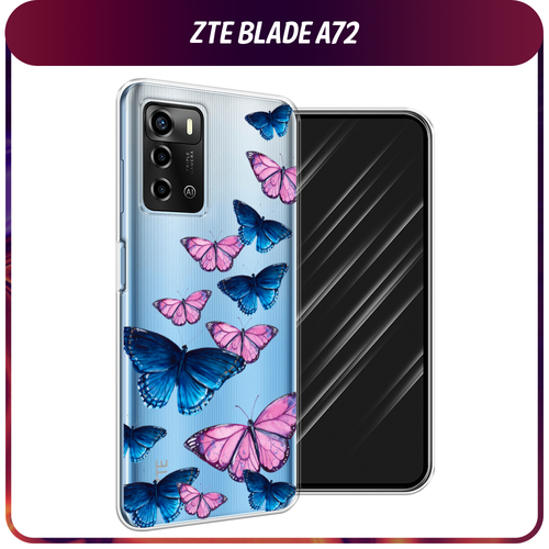 Силиконовый чехол на ZTE Blade A72/V40 Vita / ЗТЕ Блэйд А72/V40 Вита Полет бабочек, прозрачный
