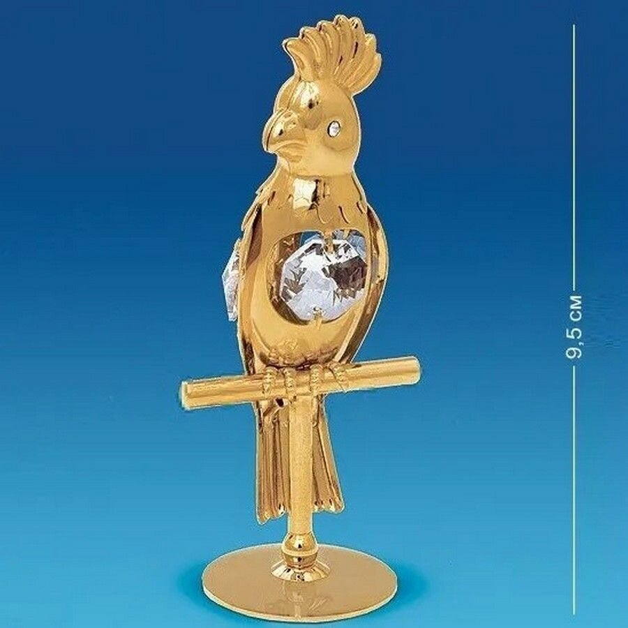 Статуэтка с кристаллами Сваровски "Попугай, высота 9 см, металл, кристаллы Сваровски, цвет золотистый — фото 1