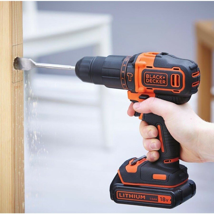 Black+Decker Аккумуляторная ударная дрель-шуруповерт, 18В, 11 установки кр. момента BDCHD18KB-QW