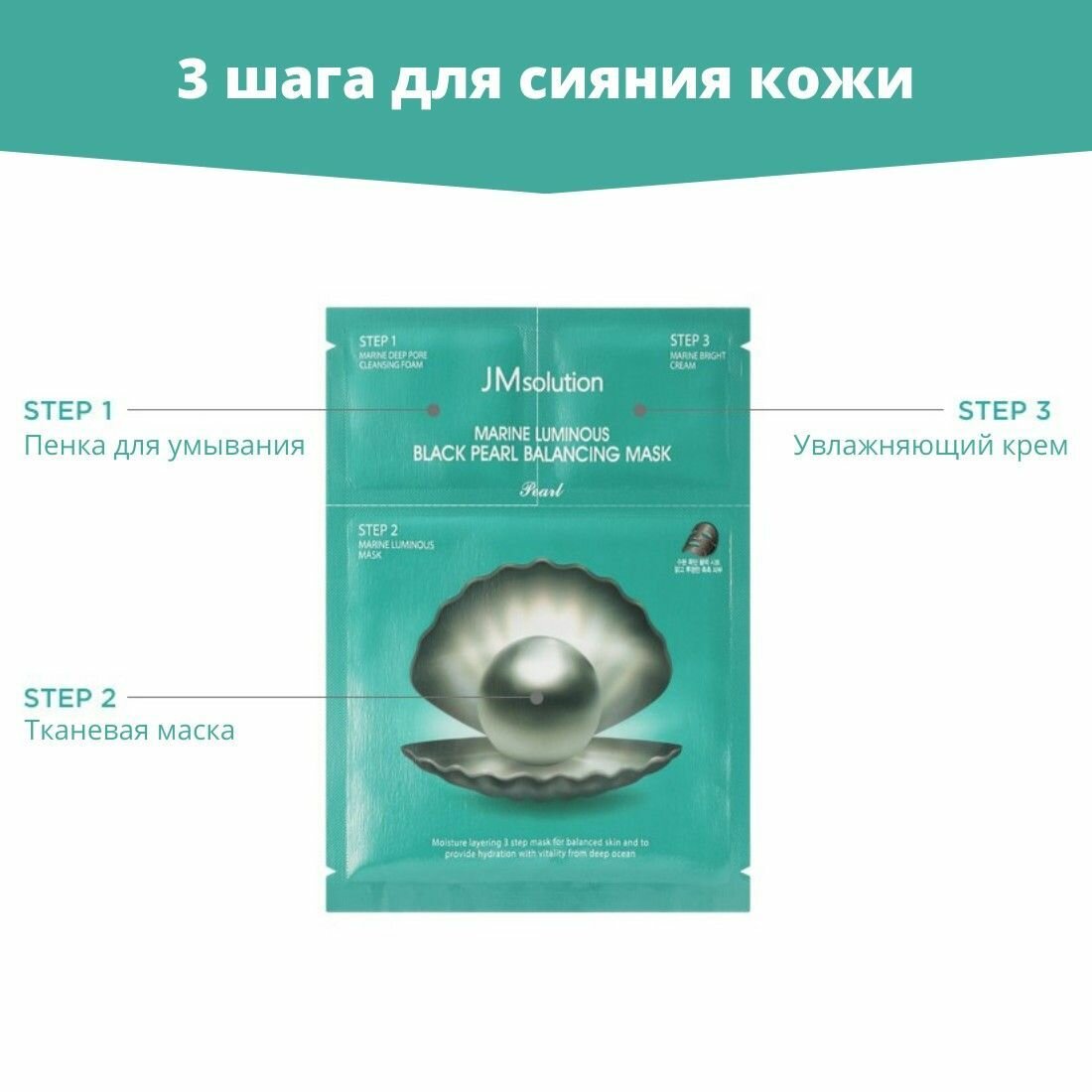JMsolution Набор для сияния кожи / Marine Luminous Black Pearl Balancing Mask, 1,5 мл x 2, 30 мл — фото 1