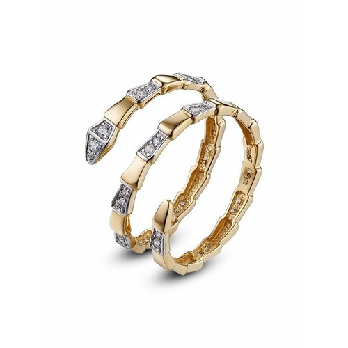 Кольцо, желтое золото, 585 проба, фианит, размер 17.5, желтый