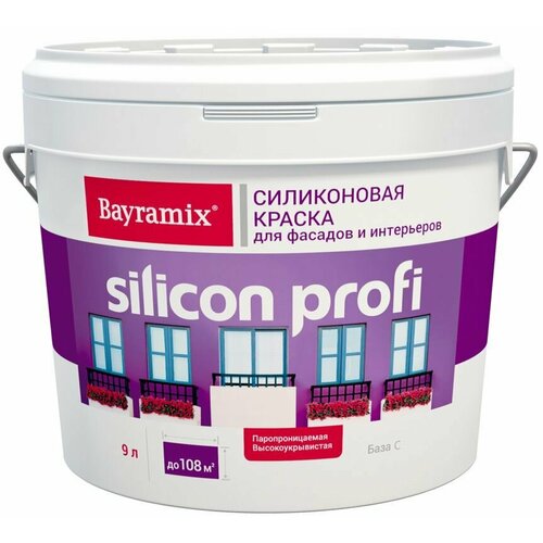 Байрамикс Силикон Профи база С краска в/д фасадная силиконовая (9л) / BAYRAMIX Silicon Profi base С прозрачная краска в/д под колеровку для фасадов си
