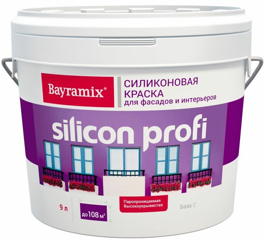 Байрамикс Силикон Профи база С краска в/д фасадная силиконовая (9л) / BAYRAMIX Silicon Profi base С прозрачная краска в/д под колеровку для фасадов си