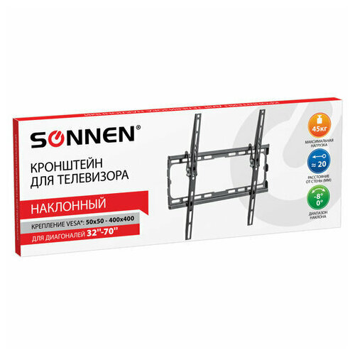 Кронштейн-крепление для ТВ настенный до 45 кг VESA 75х75-400х400 32-70 черный SONNEN 455949 арт 455949 1454₽