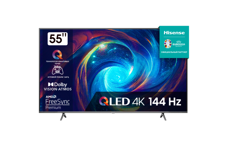 55" Телевизор HISENSE 55E7KQ PRO, QLED Smart TV, DLED, 3840×2160, 120Гц / 144Гц (VRR), серый