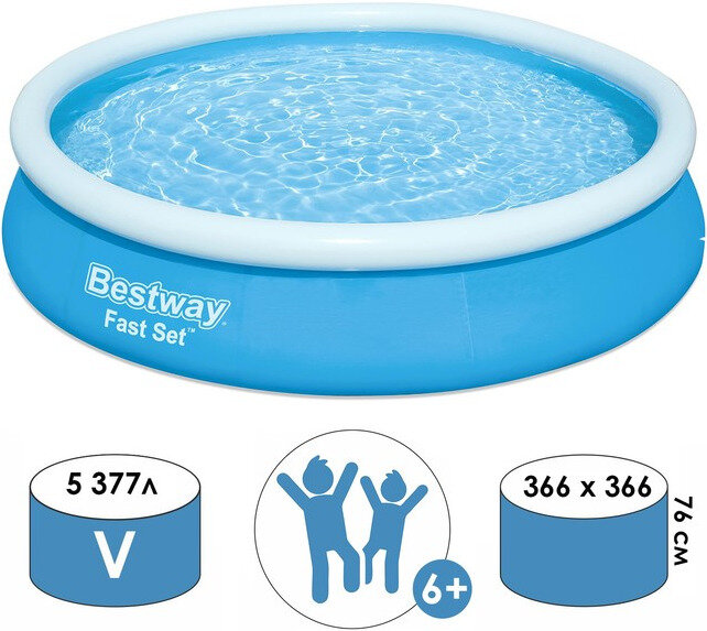 Бассейн надувной круглый Bestway Fast Set уличный для плавания, купания и игр в воде, на дачу, 366 х 76 см, от 6 лет