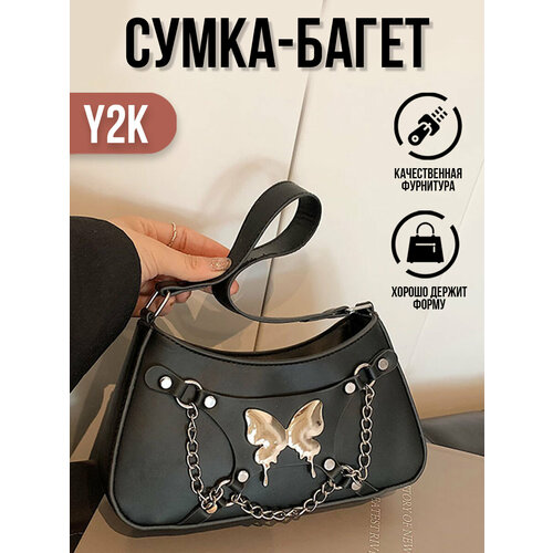 фото Сумка багет caroline jewelry черная, фактура гладкая, черный