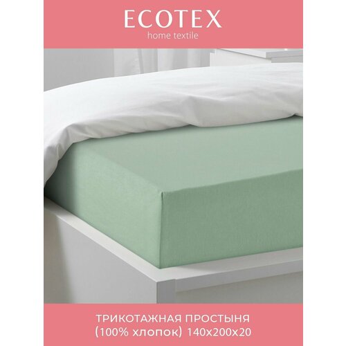 фото Простыня натяжная на резинке ecotex трикотажная с резинкой по периметру 140х200х20 хлопок 100%