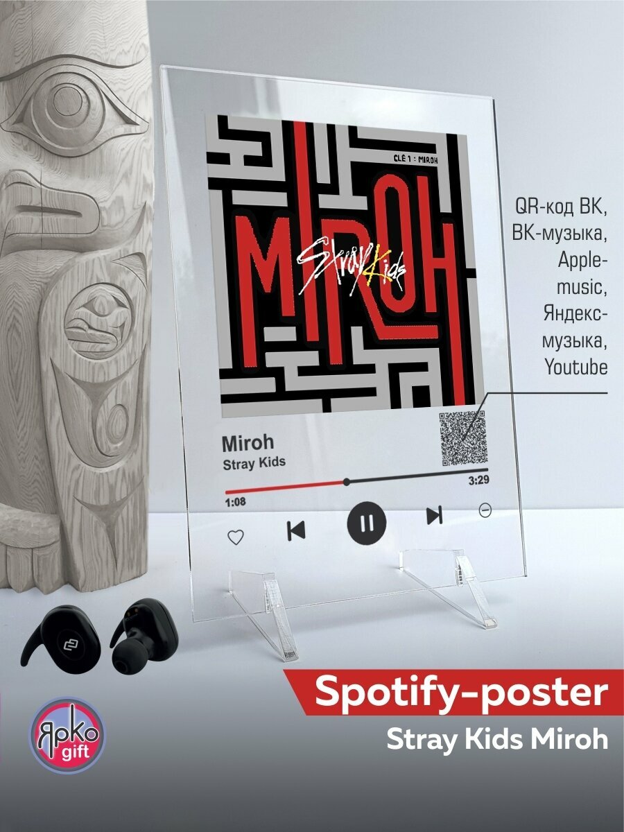 Stray kids - Miroh Spotify-постер 14х20 см/ музыкальная трек-пластинка/ постеры картины для интерьера на стекле/ спотифай сувенир подарок
