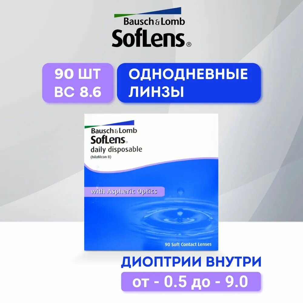 Bausch + Lomb Контактные линзы Soflens Daily Disposable, 90 шт, -4.75 / 8.6/ 1 день, однодневные