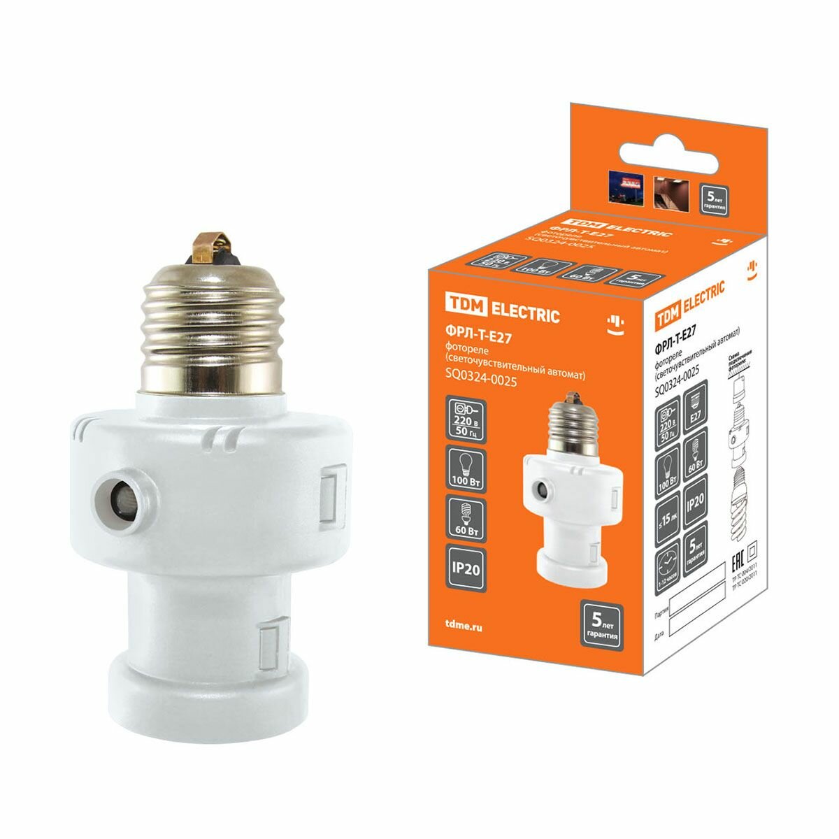Фотореле Tdm Electric ФРЛ-Т-Е27 с таймером 60 - 100 Вт IP20
