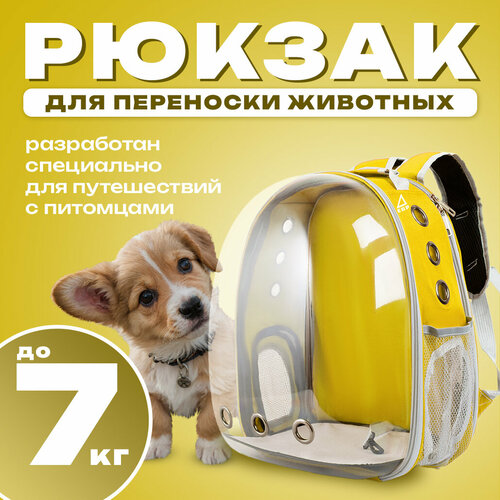 Рюкзак для животных мелких пород желтый с прозрачной дверцей