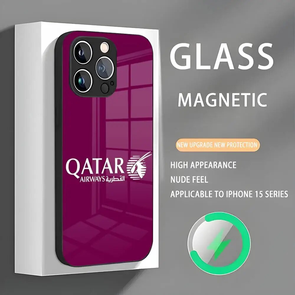 Стеклянный магнитный чехол Qatar Airways для iPhone 16 Pro Max, z6