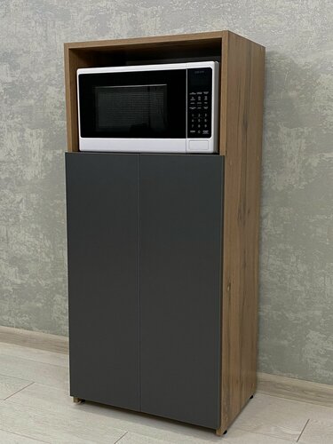 Изображение товара Стеллаж СТ-12, ЛДСП, узкий, универсальный для кухни, цвет Дуб Вотан/Антрацит,3 полки, доводчики дверей, 50 x 112 x 34 см