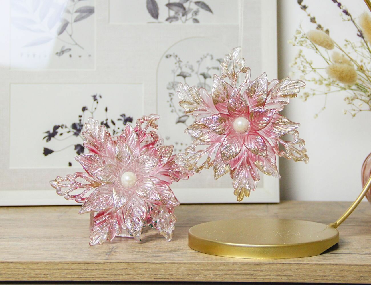 Набор ёлочных украшений пуансеттия С жемчужинкой пластик 13 см 2 шт Kurts Adler T2902-набор