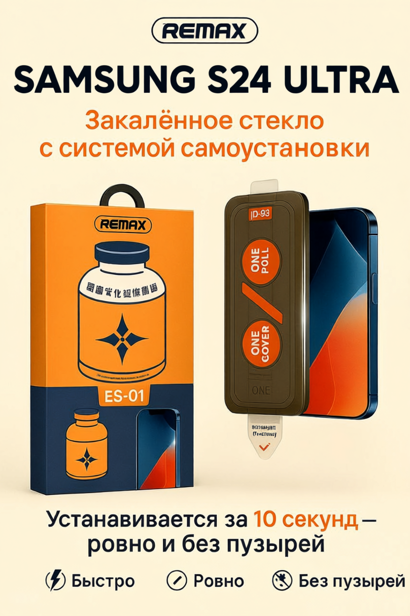 Защитное стекло для Samsung S24 Ultra Remax ES-01 с автоустановкой