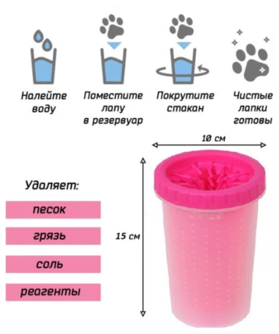 Лапомойка для собак средних и крупных пород силиконовая, розовая - фотография № 2