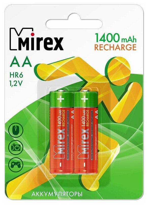 Аккумулятор Mirex, Ni-MH HR6 / AA 1400mAh 1,2V 2 шт ecopack 23702-HR6-14-E2 .