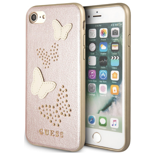 фото Чехол-накладка для iphone 7/8/se (2020) guess studs/sparkles hard pu/butterflies, розовый (guhci8pburg)