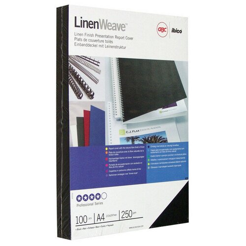 Обложки для переплета картонные GBC черные лен, А4, 250г/м2, 100шт/уп.