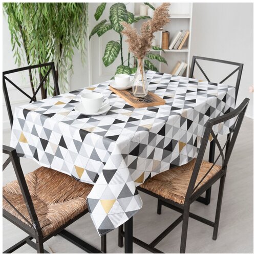 Скатерть на стол хлопок, Подарок на 8 марта, Подарок для мамы и бабушки, Рогожка, 150х220 см, Вселенная текстиля, № 3086-1 Голд