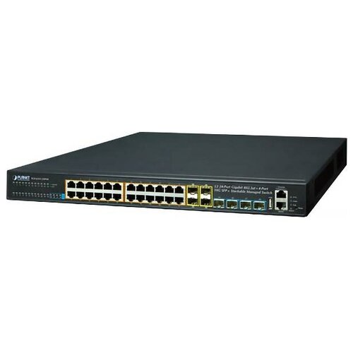 PLANET Layer 3 24-Port 10/100/1000T 802.3at POE + 4-Port 10G SFP+ Stackable Managed Gigabit Switch (370W)