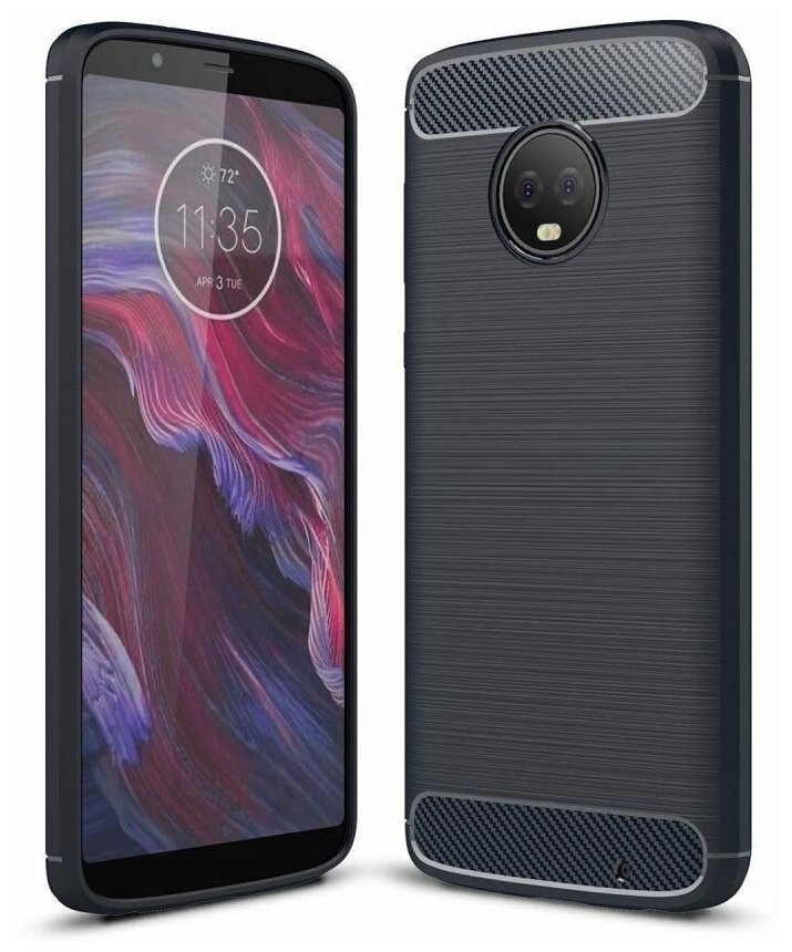Чехол-накладка Carbon Fibre для Motorola Moto G6 Plus (темно-синий)