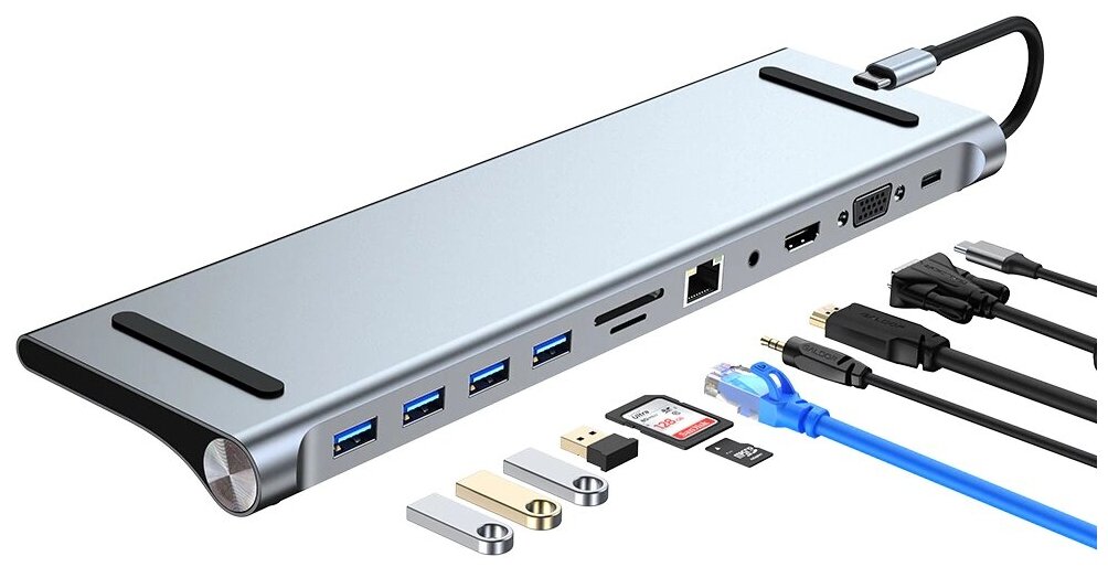 Док-станция PALMEXX 11в1 USB-C to HDMI+VGA+4*USB3.0+USBC+CR+LAN+AUX