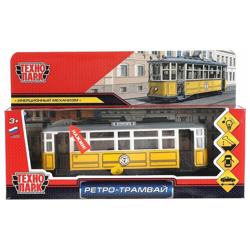 Купить Технопарк Металлическая модель Ретро-трамвай 17 см. свет+звук в коробке, ТЕХНОПАРК, желтый/белый, металл-пластик, unisex