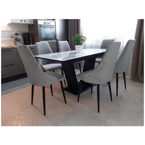 Стол обеденный раздвижной Денвер Мрамор белый, 120*80*75