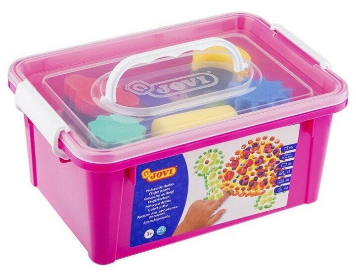 Набор красок пальчиковых 6 цветов, 750г, JOVI, с аксессуарами, пластиковый контейнер, для малышей