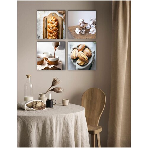 Комплект картин на дереве для интерьера кухни 