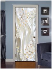 Наклейка интерьерная на дверь "Белые цветы на белом фоне", 80х200 см самоклеющаяся