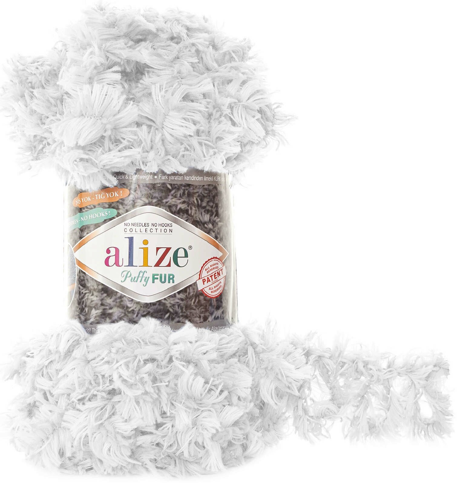 Пряжа Alize Puffy Fur белый (6100), 100%микрополиэстер, 6м, 100г, 1шт
