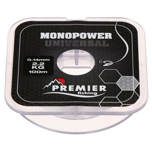 Леска Preмier fishing MONOPOWER Universal, диаметр 0.14 мм, тест 2.2 кг, 100 м, прозрачная