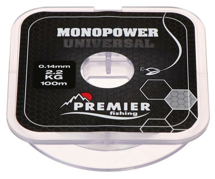 Леска Preмier fishing MONOPOWER Universal диаметр 0.14 мм тест 2.2 кг 100 м прозрачная