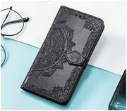Чехол-книжка MyPads для iPhone 5 / 5S/ SE/ 5SE с мульти-подставкой застёжкой и визитницей черный с красивым узором