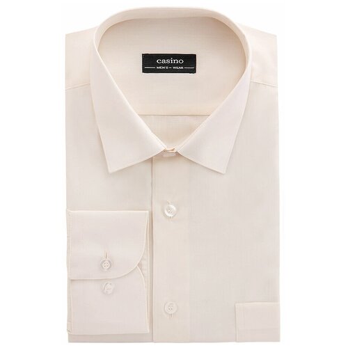 фото Рубашка мужская длинный рукав casino c500/156/005/z, полуприталенный силуэт / regular fit, цвет бежевый, рост 174-184, размер ворота 44